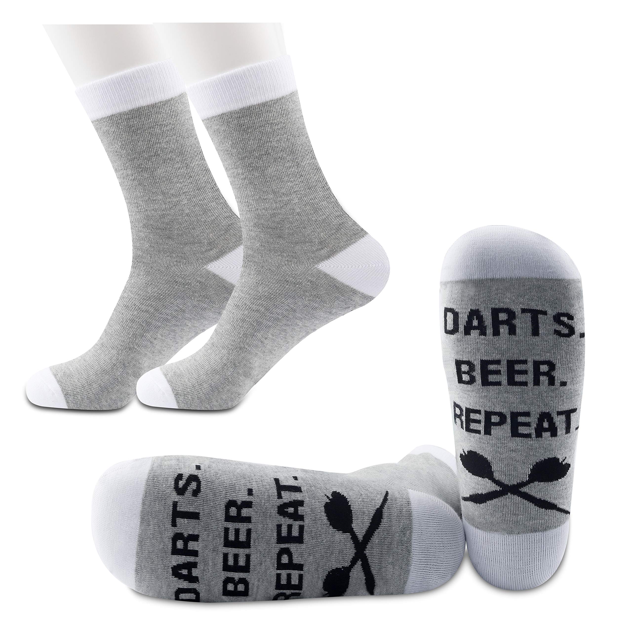 NOBRANDS PYOUL 2 Pairs Dart Player Socks Beer Lover Gift Funny Socks Darts Beer Repeat Merch (Darts Beer Repeat)