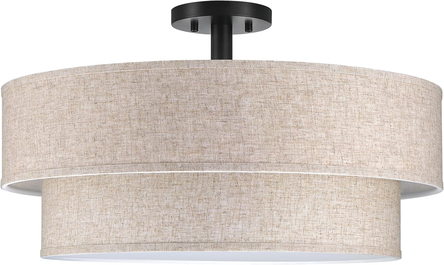 2-Tier 20" Dark Grey Drum Fabric Gold 4 Light Semi Flush Mount Close to Ceiling Light Fixture for Living Room Dining Room Hallway Bedroom