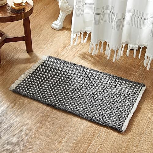 Miniatura 11 de Alfombras de Baño Blancas, Súper Absorbentes Antideslizantes Alfombra de Baño Waffle de Secado Rápido Alfombras de Baño Lavables Boho Estilo Granja,