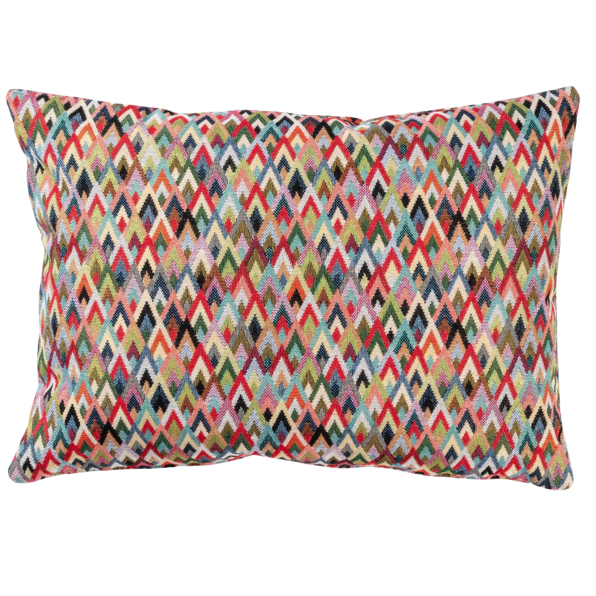 Linen Loft Multicoloured Geometric Tapestry Boudoir Cushion. Woven Design. Modern Traditional Turkish Kilim Style Weave. 17X12 Rectangle Cover
