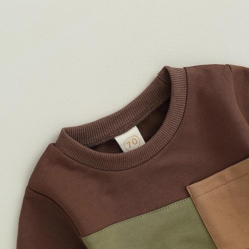 Miniatura 4 de BeQeuewll Ropa para bebé niño de otoño e invierno, 2 piezas, bloque de color, sudadera y pantalones con cuello redondo