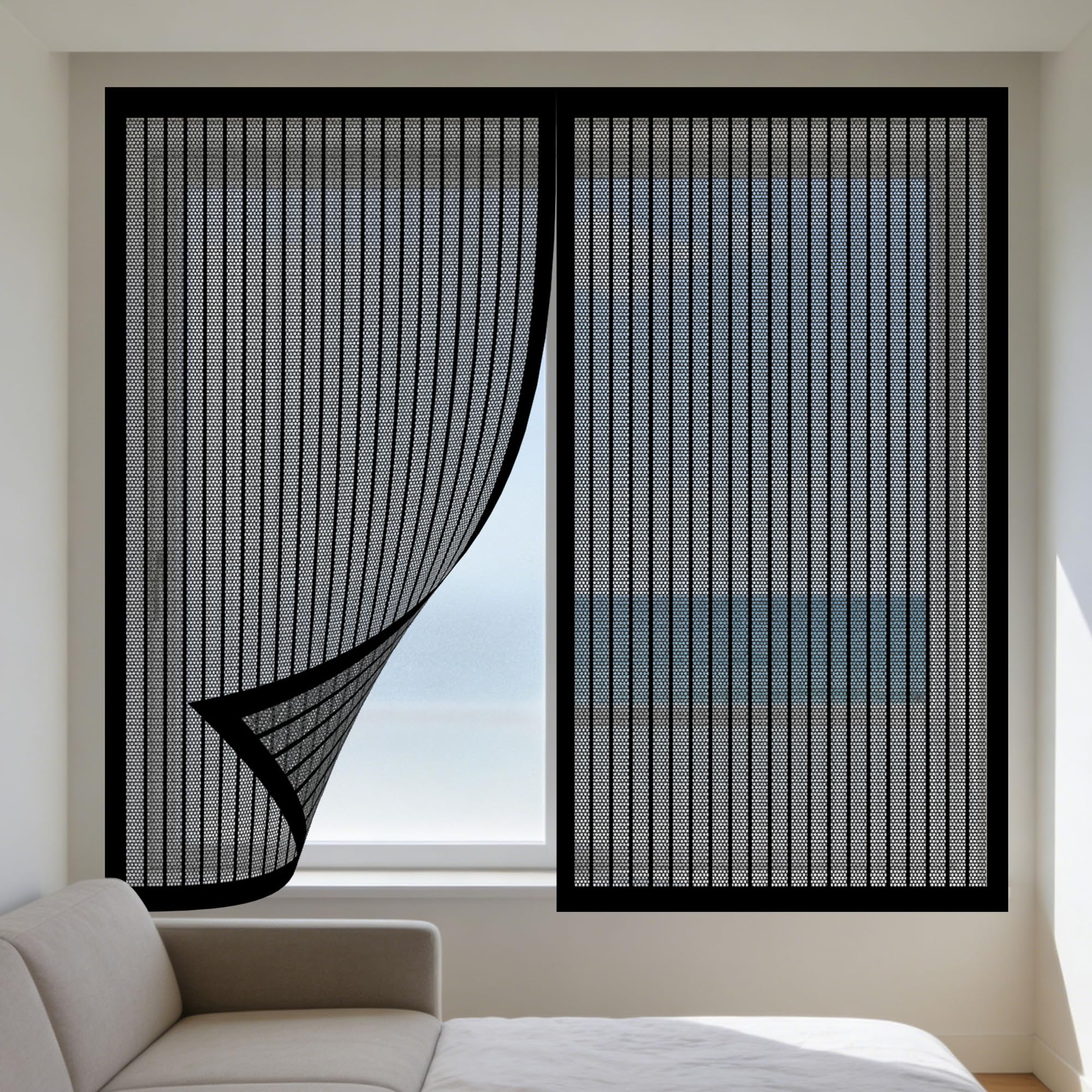Moustiquaire Fenêtre Aimantée 175x180 cm Rideau Anti Moustique Noir