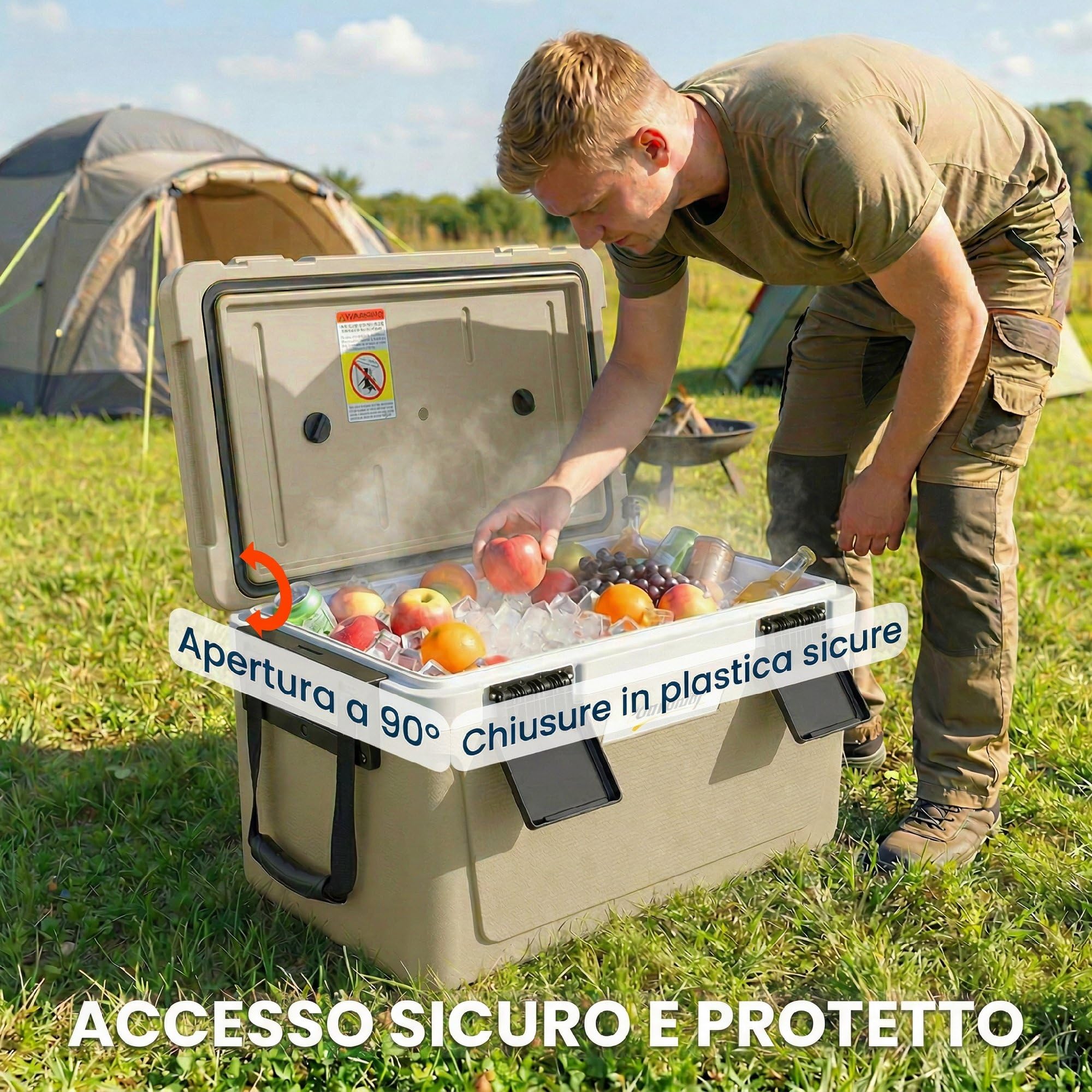 Outsunny Cooler Box 42.6L, Frigo Isotermica, Leggera e Portatile con Maniglia, Coperchio e Valvola di Scarico, Mantiene Cibo e Bevande Caldi o Freddi, Ideale per Campeggio e Picnic, Cachi