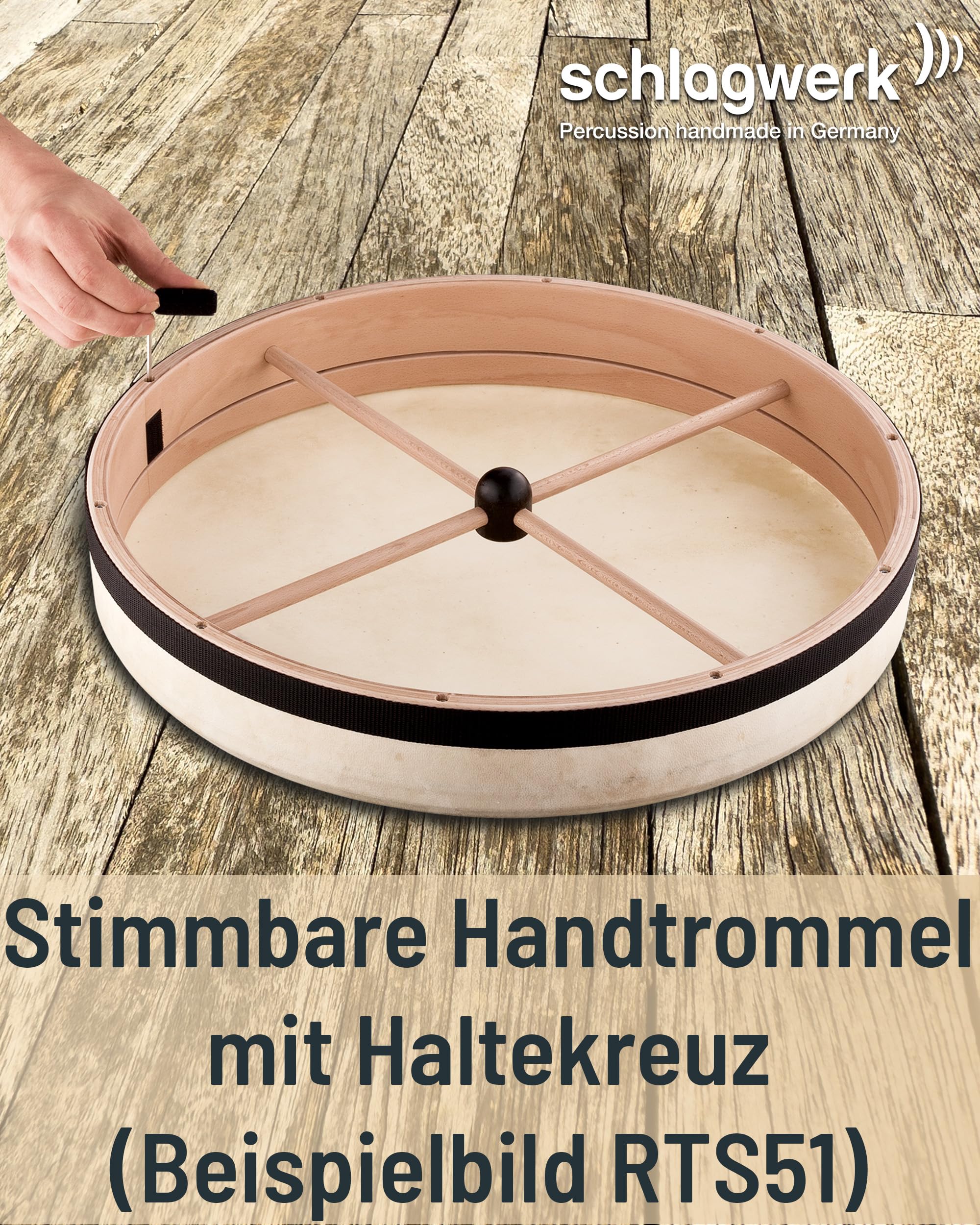 Schlagwerk RTS53 große Rahmentrommel Frame Drum Natural - leichte Handtrommel - ⌀ 50 cm / 20 Zoll / 12 cm hoch - Ziegenfell, stimmbar - Buchenholz - Schamanentrommel Made in Germany