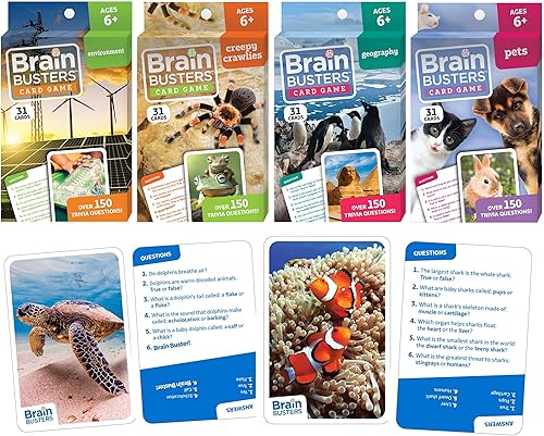 Miniatura 7 de Brain Busters - Juego de cartas para niños, paquete de trivia familiar con 120 tarjetas flash. Aprende y juega con tarjetas de trivia de múltiples