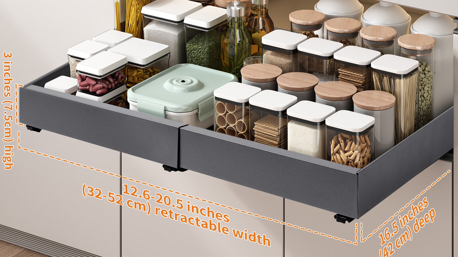 Cassetti Estraibili Per Cucina Con Adesivo - Organizer Senza Foratura, Larghezza Regolabile 32-52cm - Foto 2