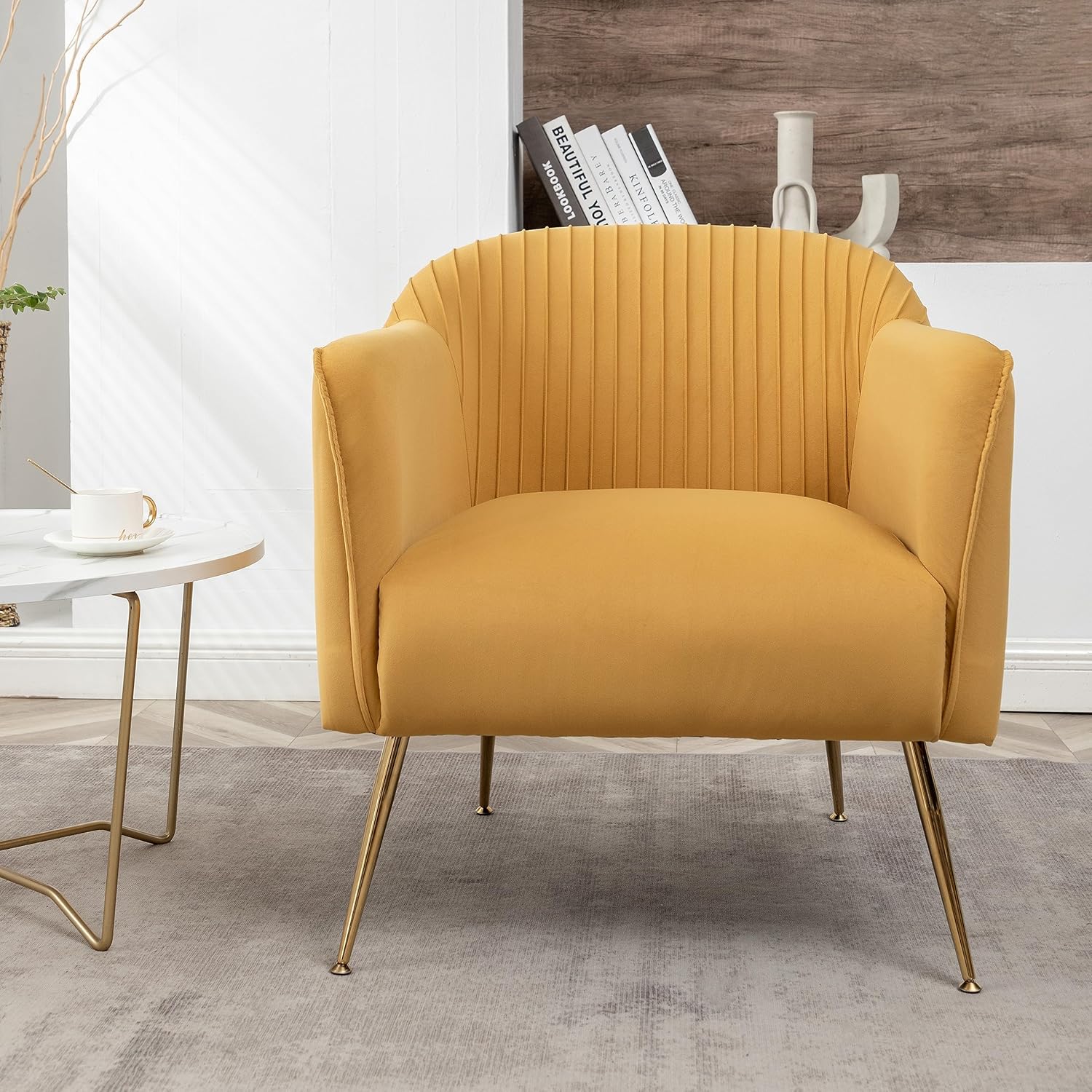 Contemporary Velvet Accent Chairs for Living Room, Bedroom and Entryway, Modern Armchair with Sleek Metal Legs, Elegant Seating Solution for Small Spaces, Mustard Yellow