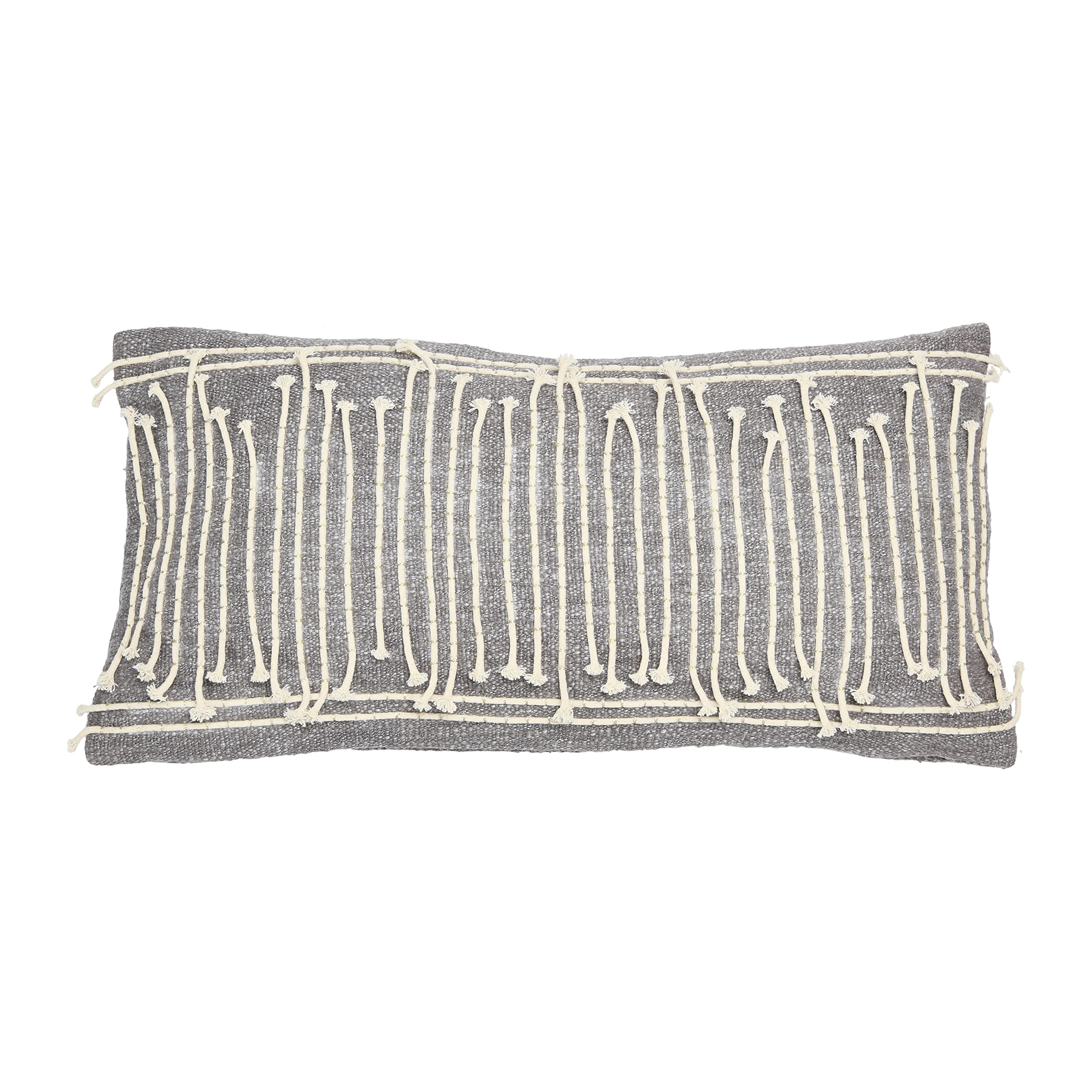 Bloomingville Cotton Lumbar Appliqued Rope and Metallic Embroidery Pillow, 24