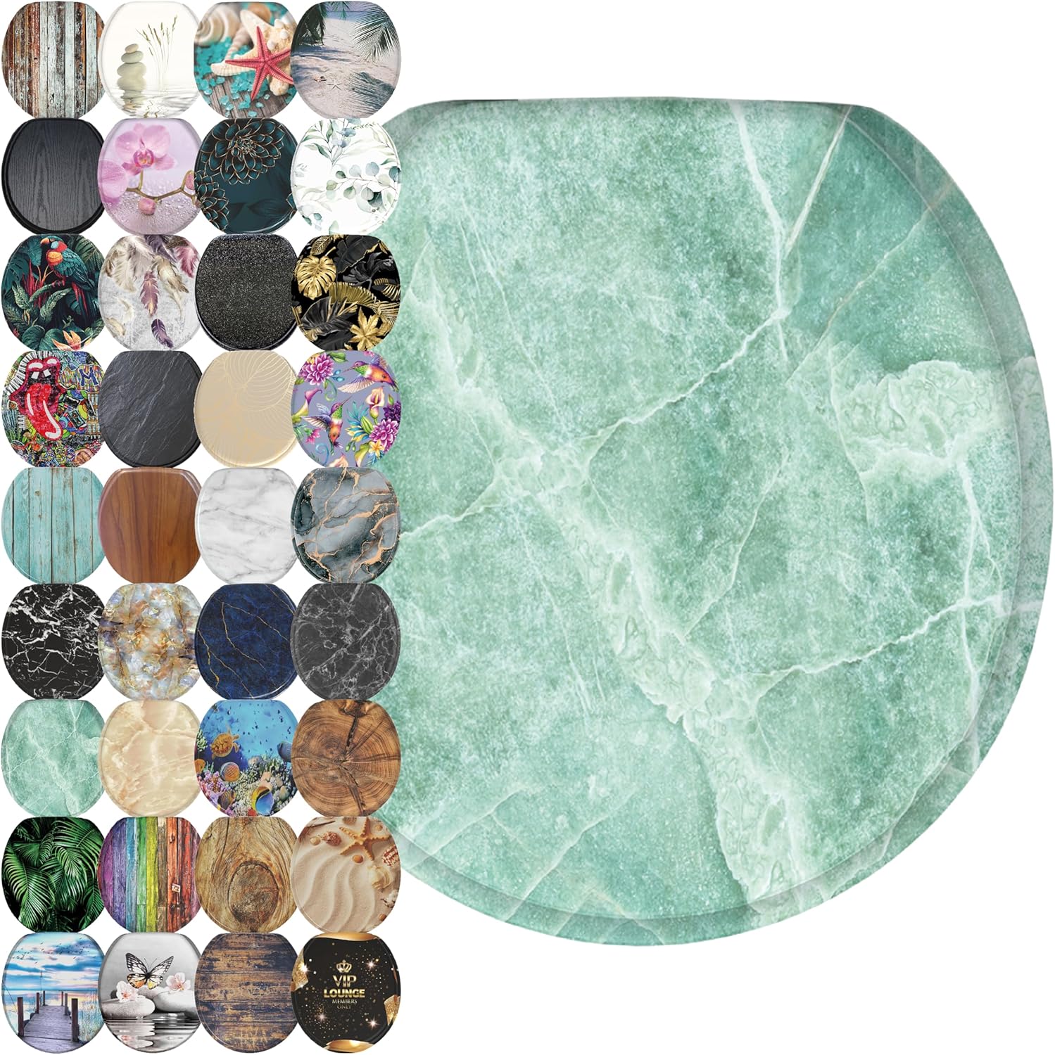Sanilo Soft Close Toilet Seat ROUND, Quiet and Slow Close Lid and Seat, Strong Bumpers and Hinges, Marble Green