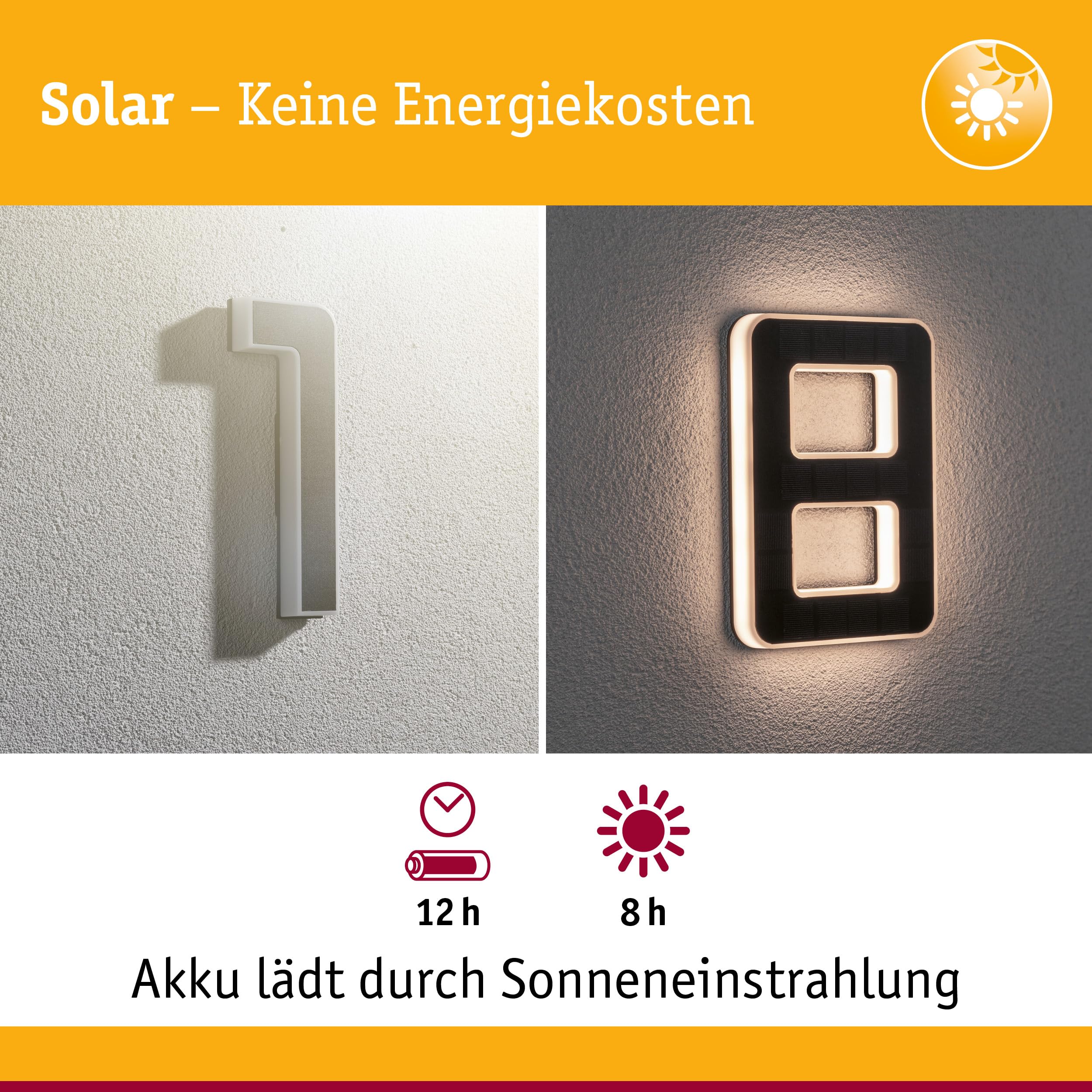 Paulmann 5298 Set Solar LED Hausnummernleuchte inkl. wechselbarer Akku Nummer 18 3000K 2x6lm 2x0,2W Schwarz