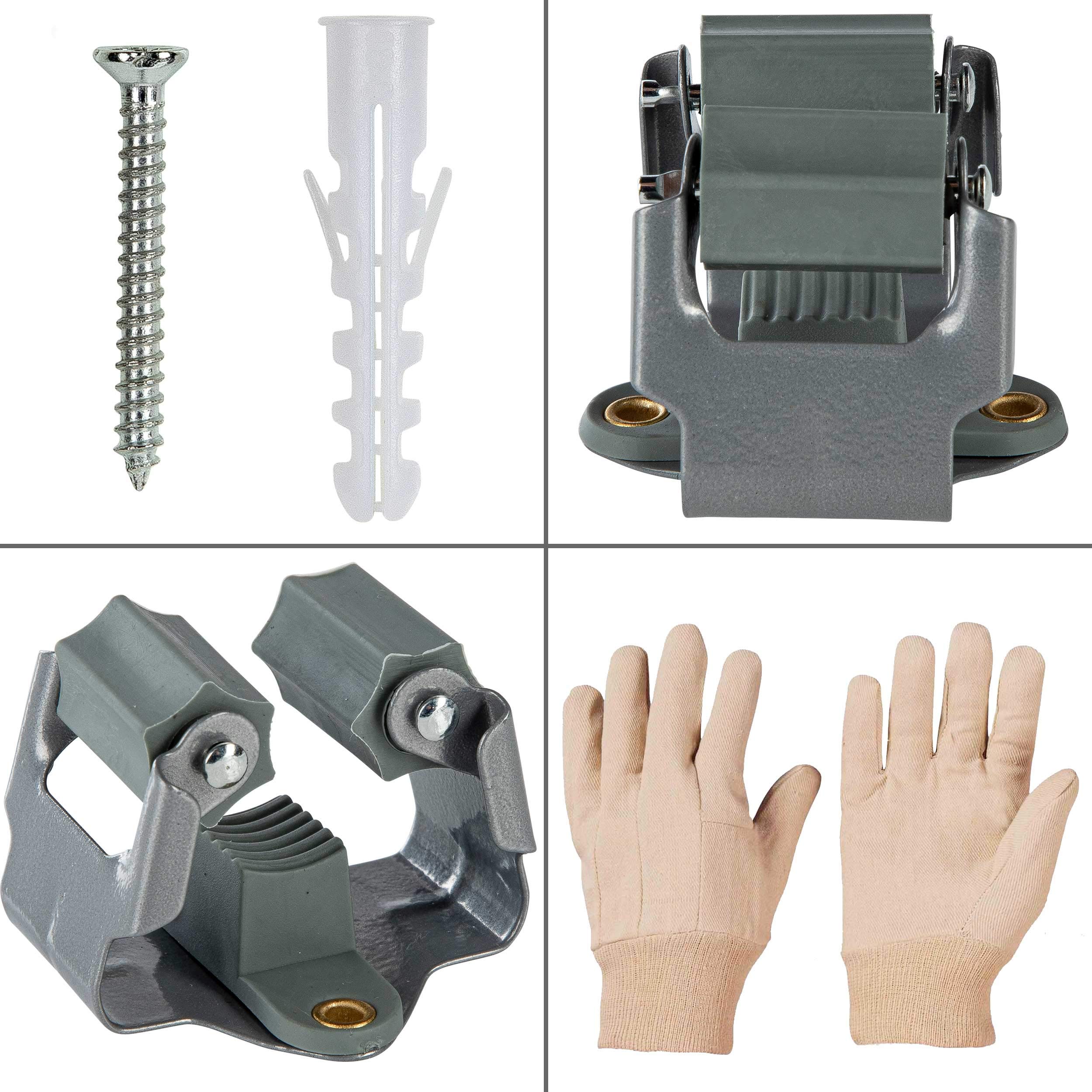 ONVAYA Gerätehalter Klemmfix | Wandhalter aus Federstahl 20er Set | Gerätehalterleiste | Werkzeughalter | Besenhalter | inkl. Arbeitshandschuhe | Inklusive Dübel und Schrauben