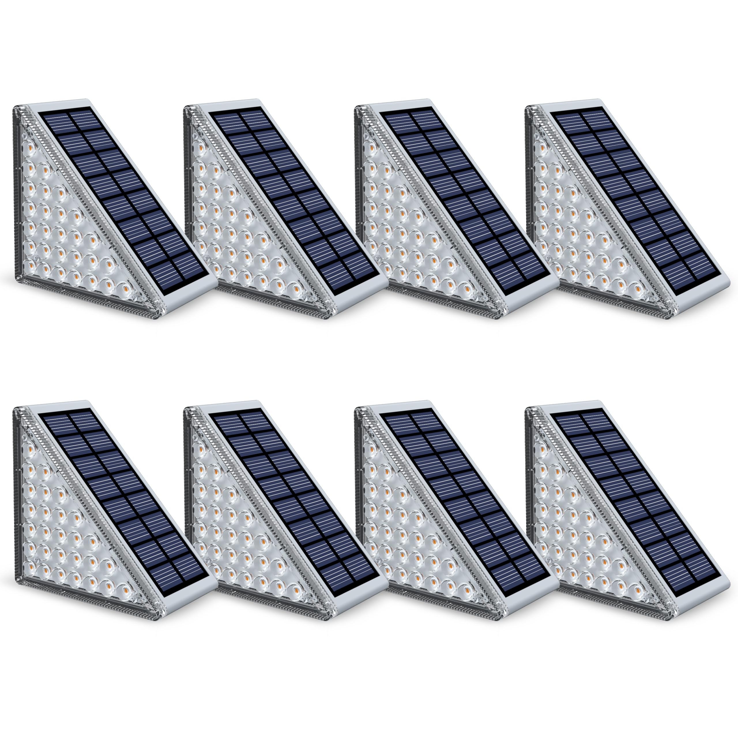 NIORSUN Outdoor Step Lights, Upgraded 28 LEDs 2 Brightness Modes, IP67 Waterproof Solar Stair Lights for Outside Steps, 1200mAh Battery Long Runtime Warm White for Patio Deck Yard Porch, 8 Pack