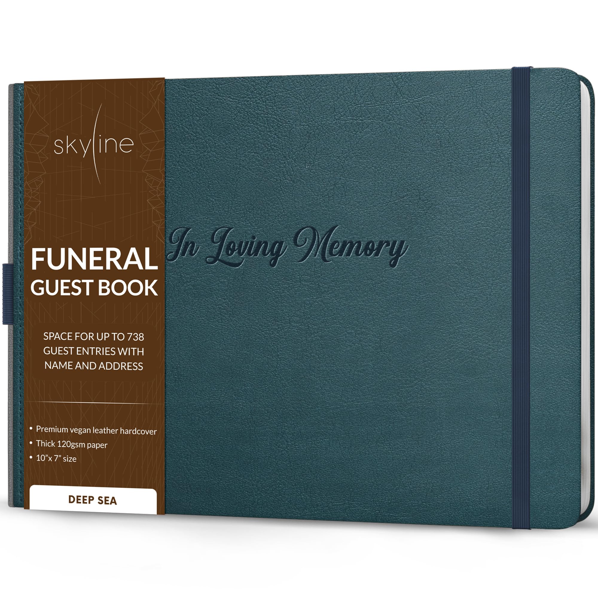 Photo 1 of Skyline Funeral Guest Book for Memorial & Funeral Services – In Loving Memory Guest Sign In Book for Funerals – 738 Guest Entries with Name & Address, 129 Pages, Hardcover, 10x7? (Deep Sea)