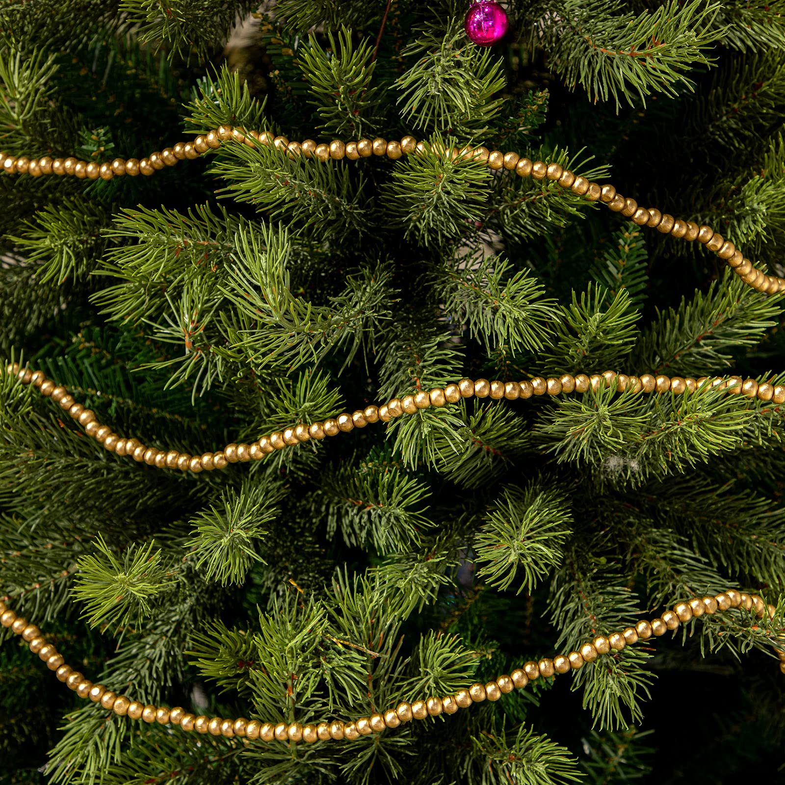 Boao Lot de 2 guirlandes de perles rondes en bois pour décorations de Noël et fêtes (doré)