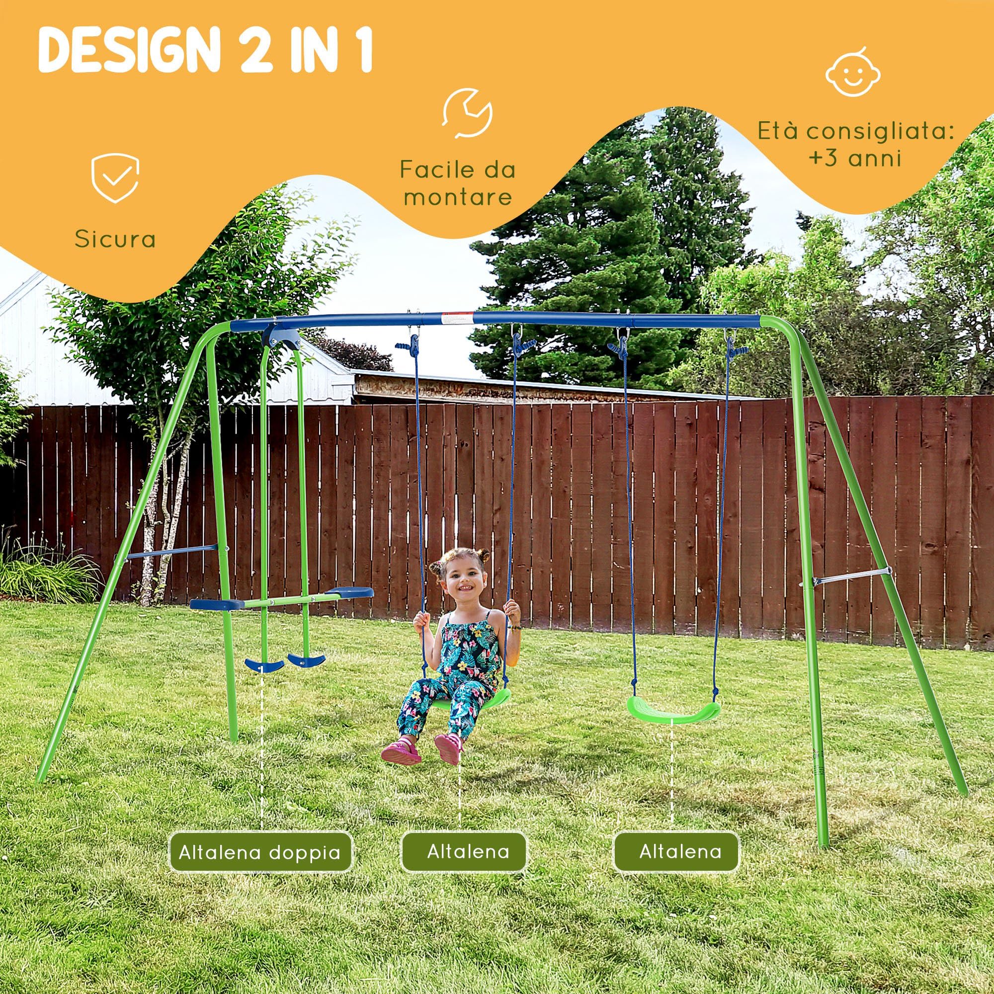 Outsunny Gioco per Bambini con Altalena a Bilico Girevole e Set Altalene da Giardino per 4 Bambini, Multicolore