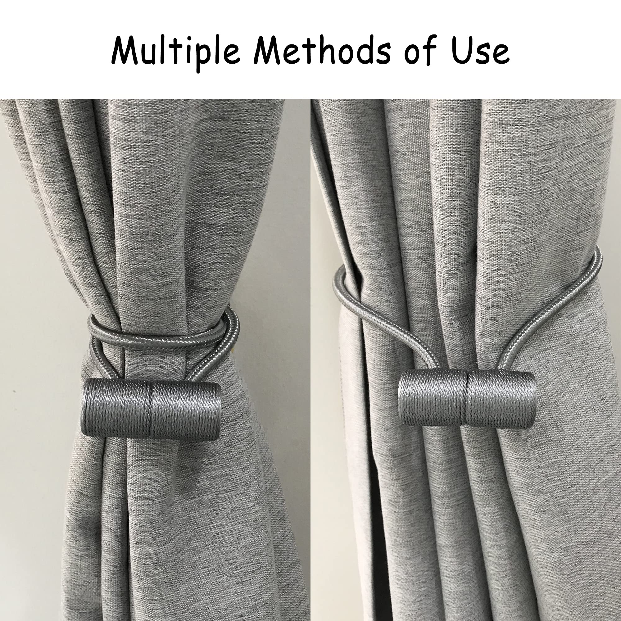 Fermatenda Magnetici Con Corda, 2 Pezzi Grigio, Lunghezza 50 Cm, Fermo Magneti Per Tende, Accessorio Decorativo Per Casa E Ufficio, Nessuna Foratura - 3
