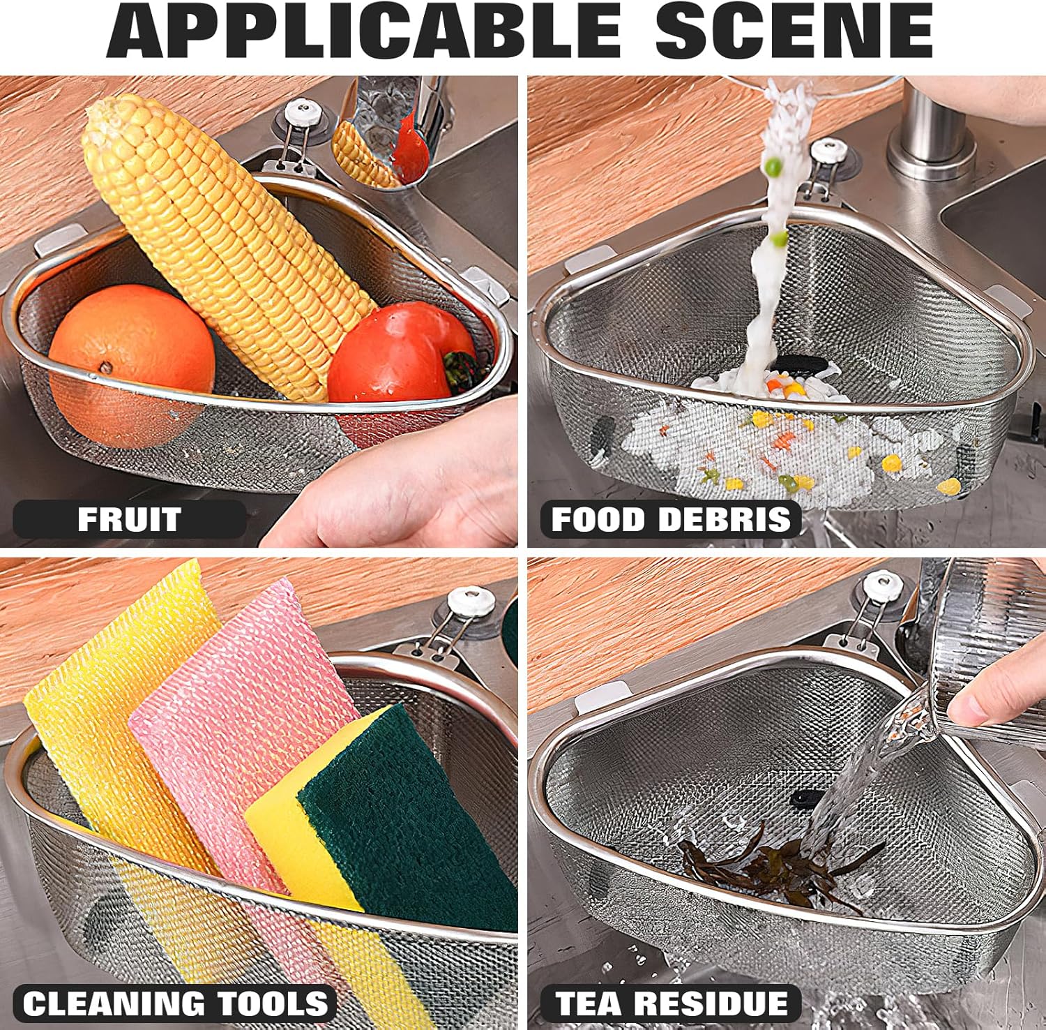 Alipis Triangle Corner Strainer Sink Basket 8.46X6.10X2.95In Kitchen Sink Drain Shelf with Traceless Nails for Food Waste and Vegetable Drainage