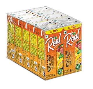 Real Mixed Fruit Juice- 135ml x 10 | Rich In Vitamin C | No Added Preservatives, Artificial Color & Flavour | Goodness of Best Fruit | Tasty, Refreshing & Energising Drink