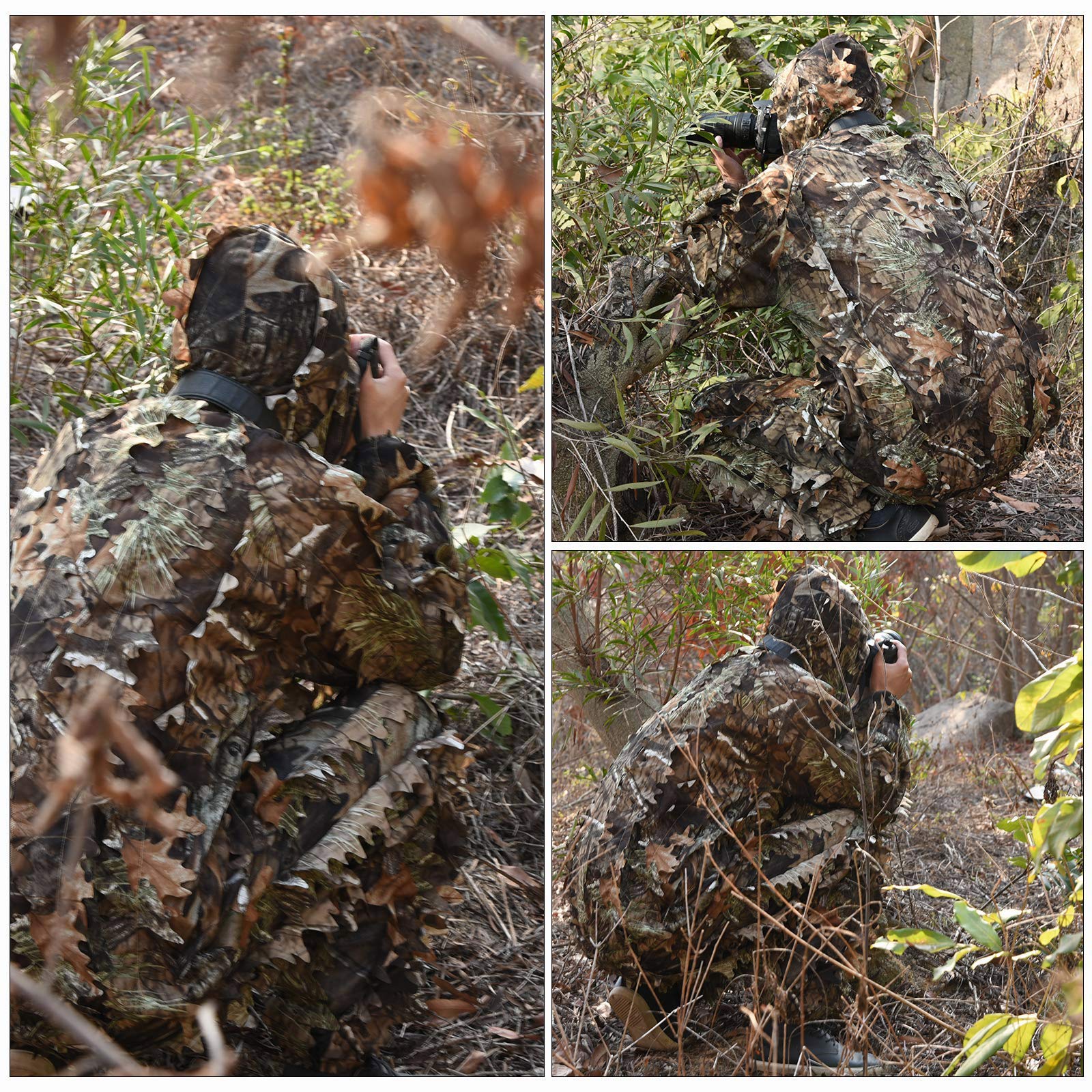 LOOGU 3D-Ghillie-Anzug mit Blättern, leicht, Camouflage-Anzug für Erwachsene, ideal für Airsoft, Jagd, Tierfotografie, Vogelbeobachtung, Halloween, Schießen…