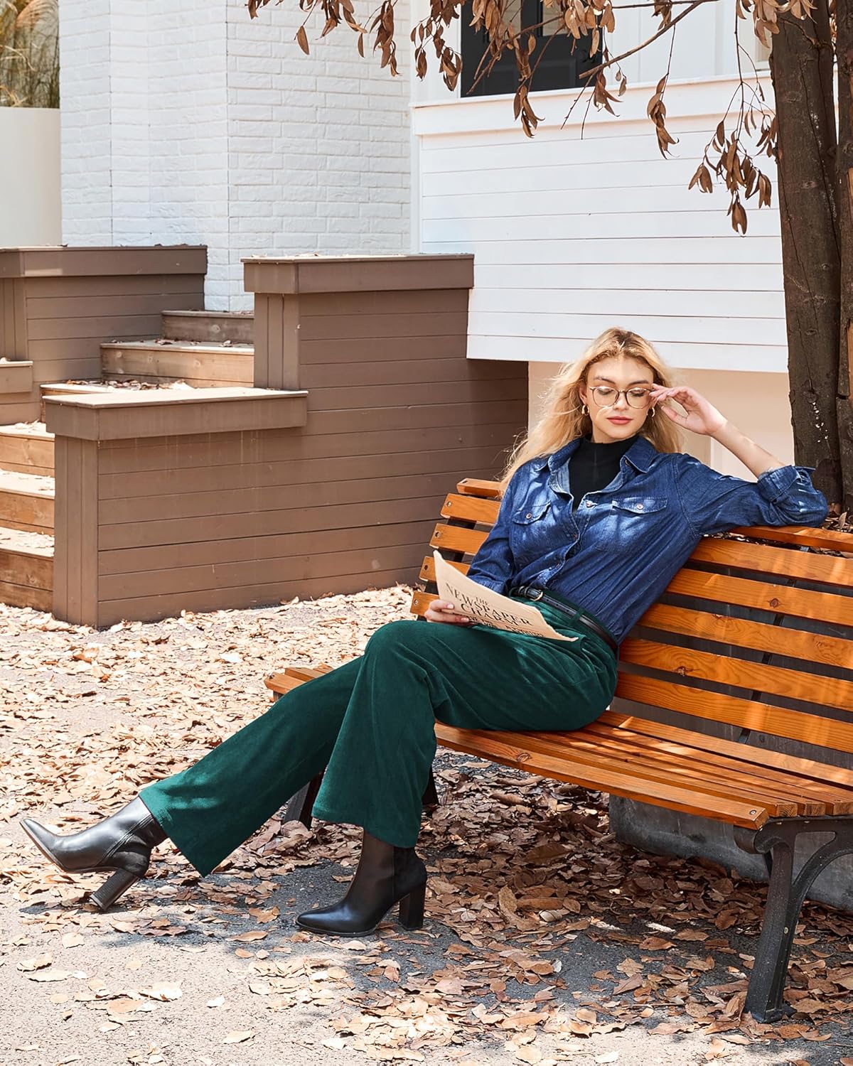 GRAPENT Corduroy Wide Leg Pants Woman High Waisted Fall Business Casual Elastic Waist Loose Trendy Trousers with Pockets - Image 3