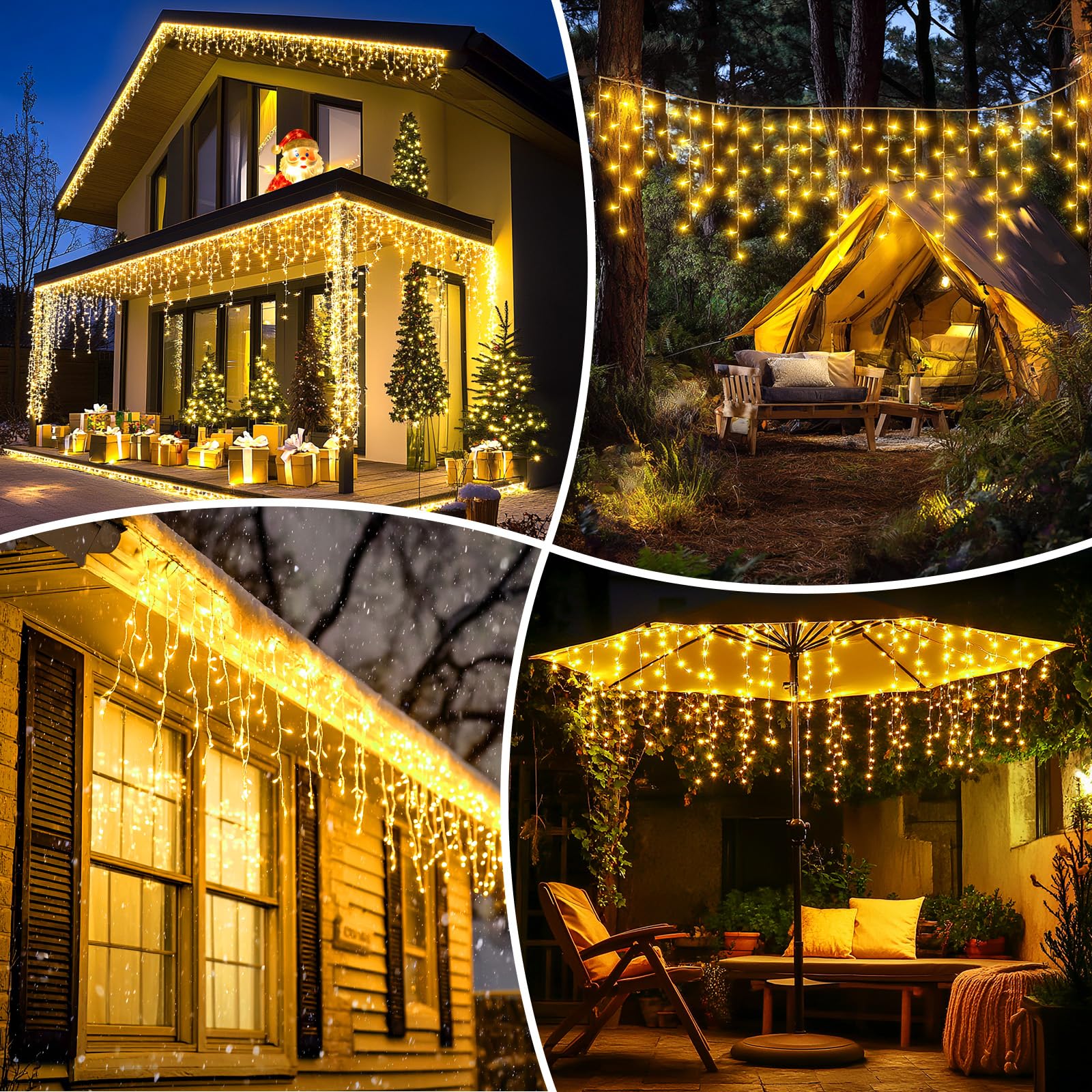 Solar Eisregen Lichterkette,Solarenergie und Wiederaufladbar,20m +5m 660 LED IP65 Wasserdicht, Mit 8 Modi & Timer und Speicher Weihnachtsbeleuchtung Außen für Balkon Fenster Haus Geländer (Warm-Color)