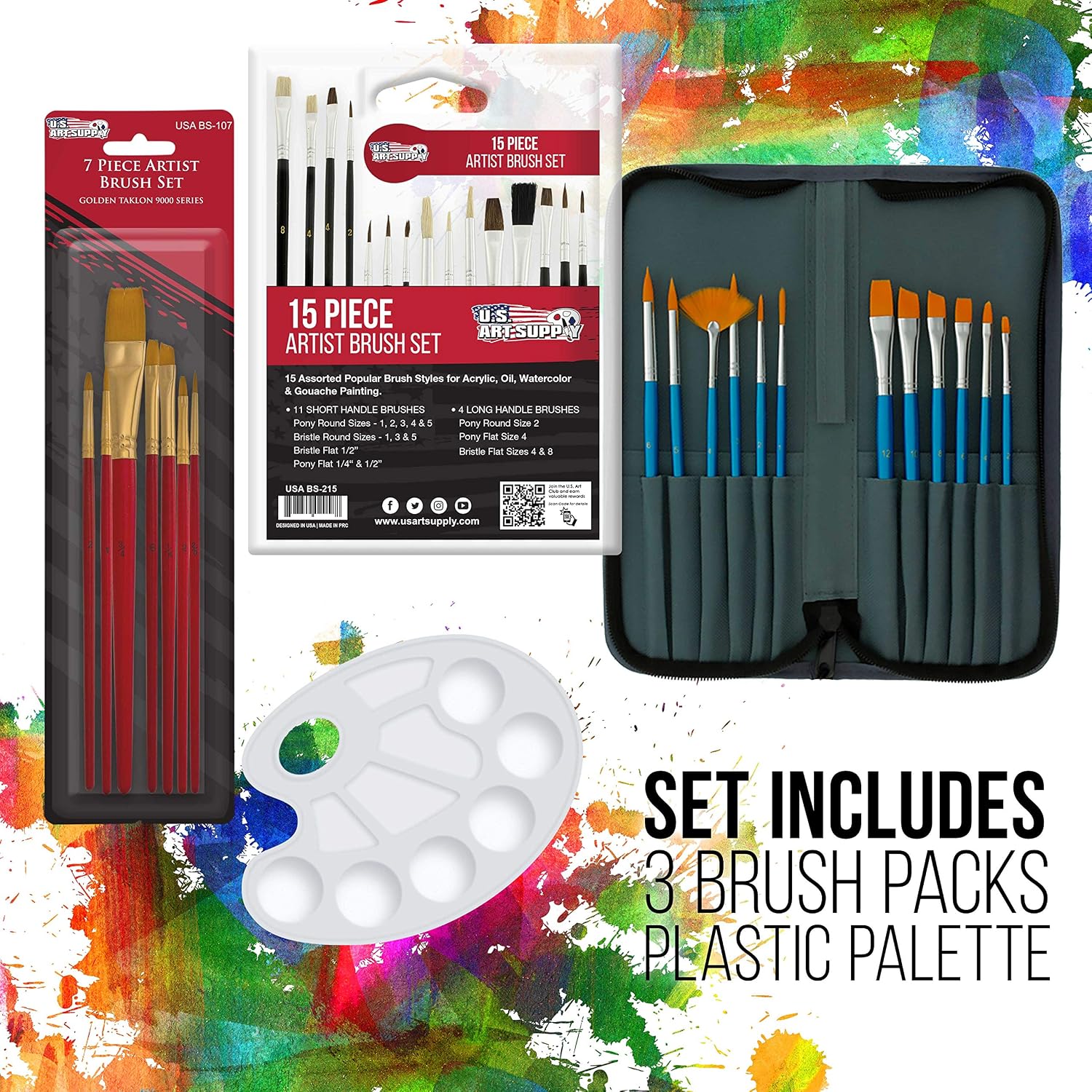 U.S. Art Supply 70-Piece Artist Watercolor Painting Set with Aluminum Field Easel, Wood Table Easel, 60 Watercolor Paint Colors, 34 Brushes, 2 Stretched Canvases, 6 Canvas Panels, 3 Paper Painting Pad