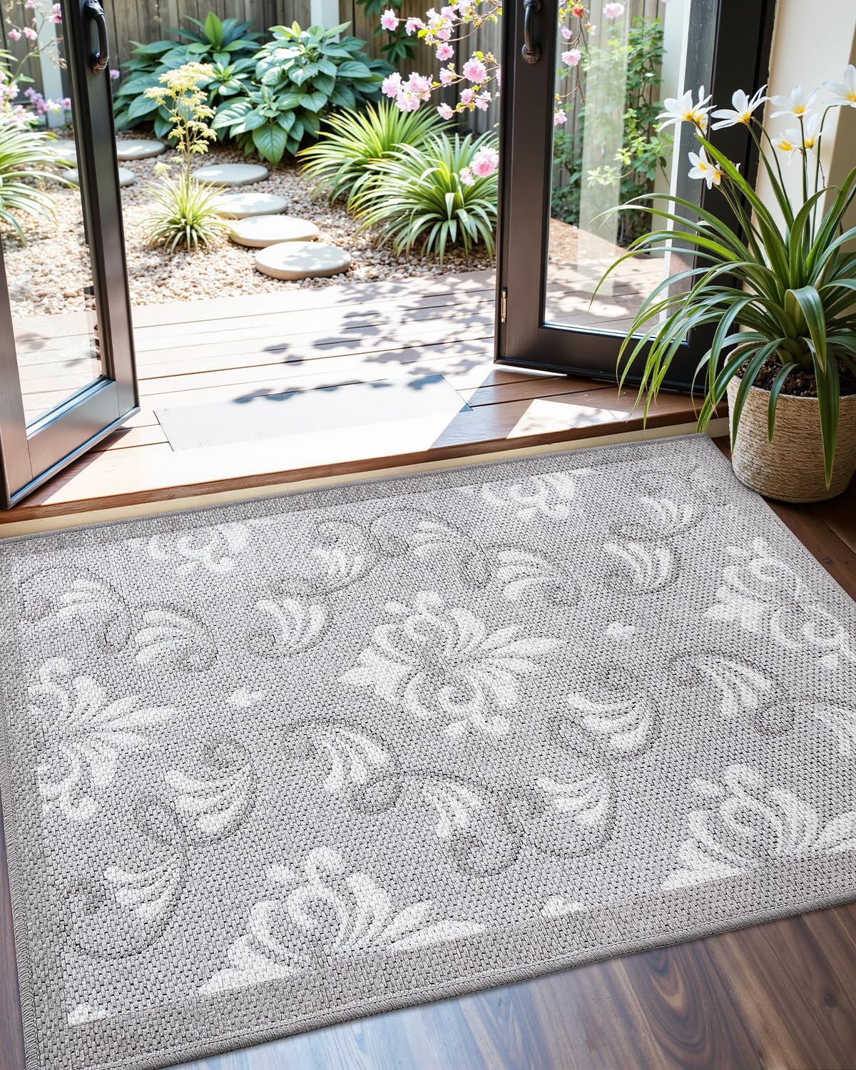 DEXI Door Mat 29x47, Washable Floral Entryway Mats Low Profile, Absorbent Muddy Dirt Doormats for Entrance Inside Home, Porch
