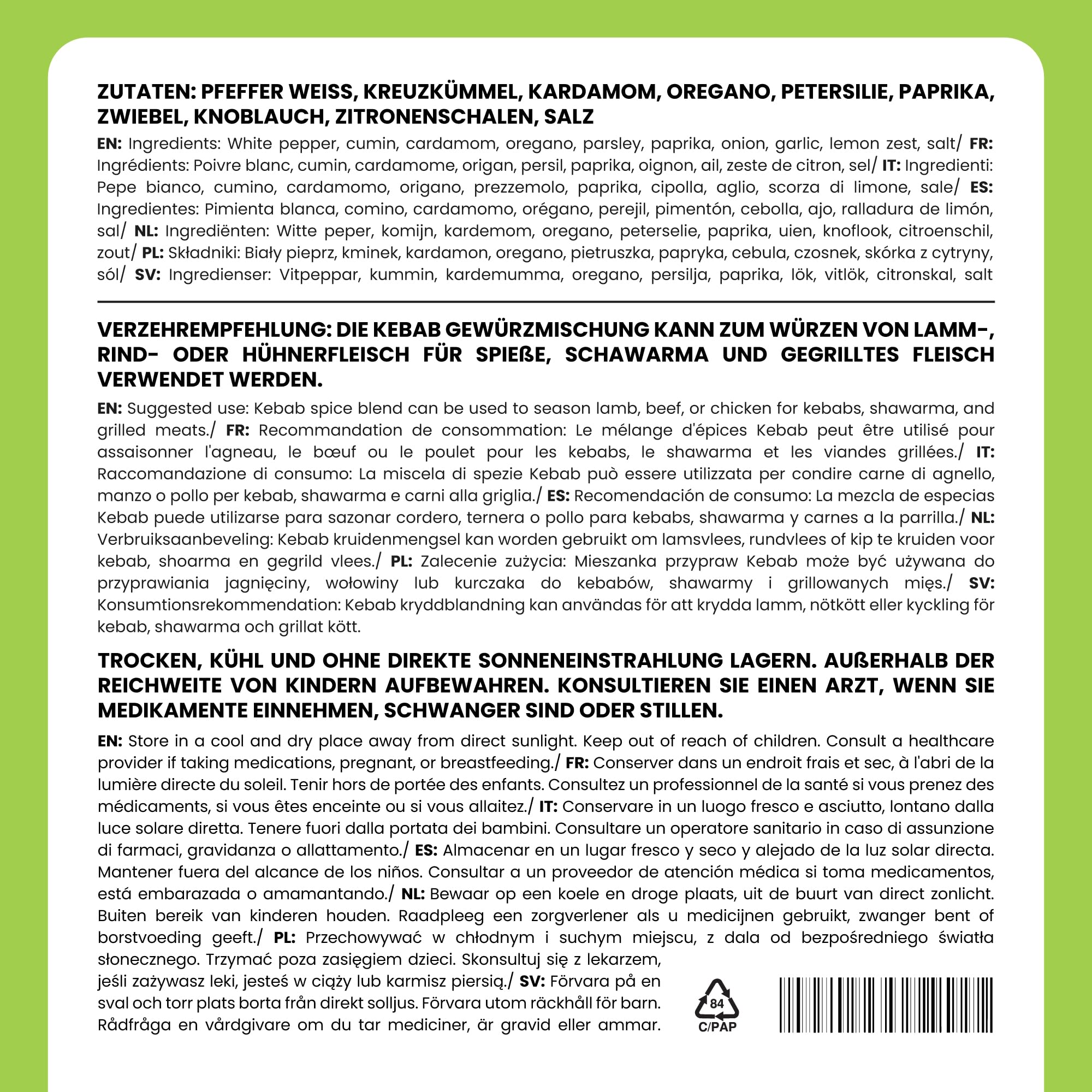 Alpi Nature Przyprawa do Döner Kebab 100g, Mieszanka Przypraw do Kebaba z Kurczaka i Jagnięciny