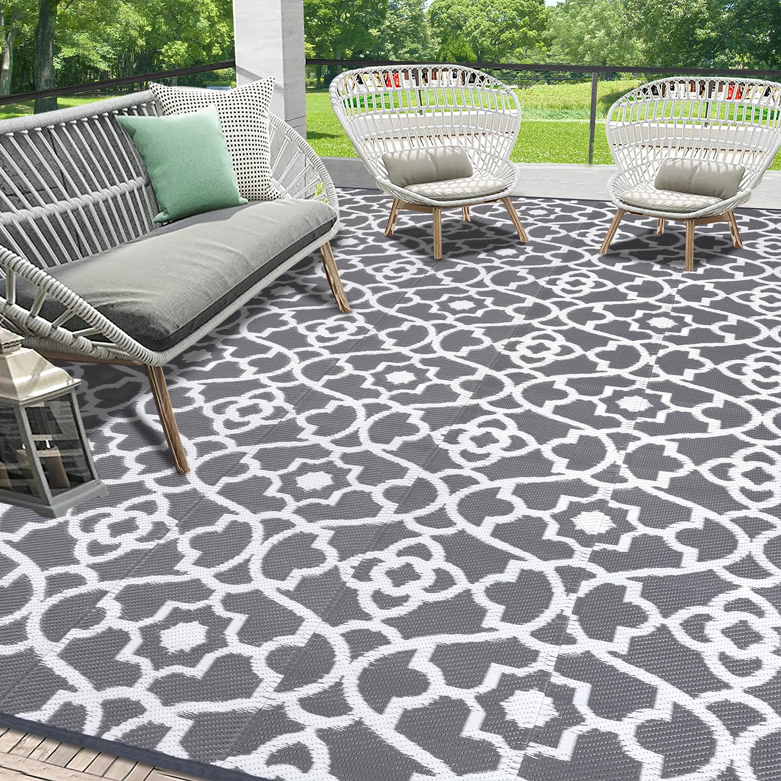HEBE Outdoor Rug Waterproof 9x18, Plastic Straw Rug Camping Rug, Reversible Outdoor Patio Rugs RV Mat Clearance, Indoor Outside Floor Carpet for Porch