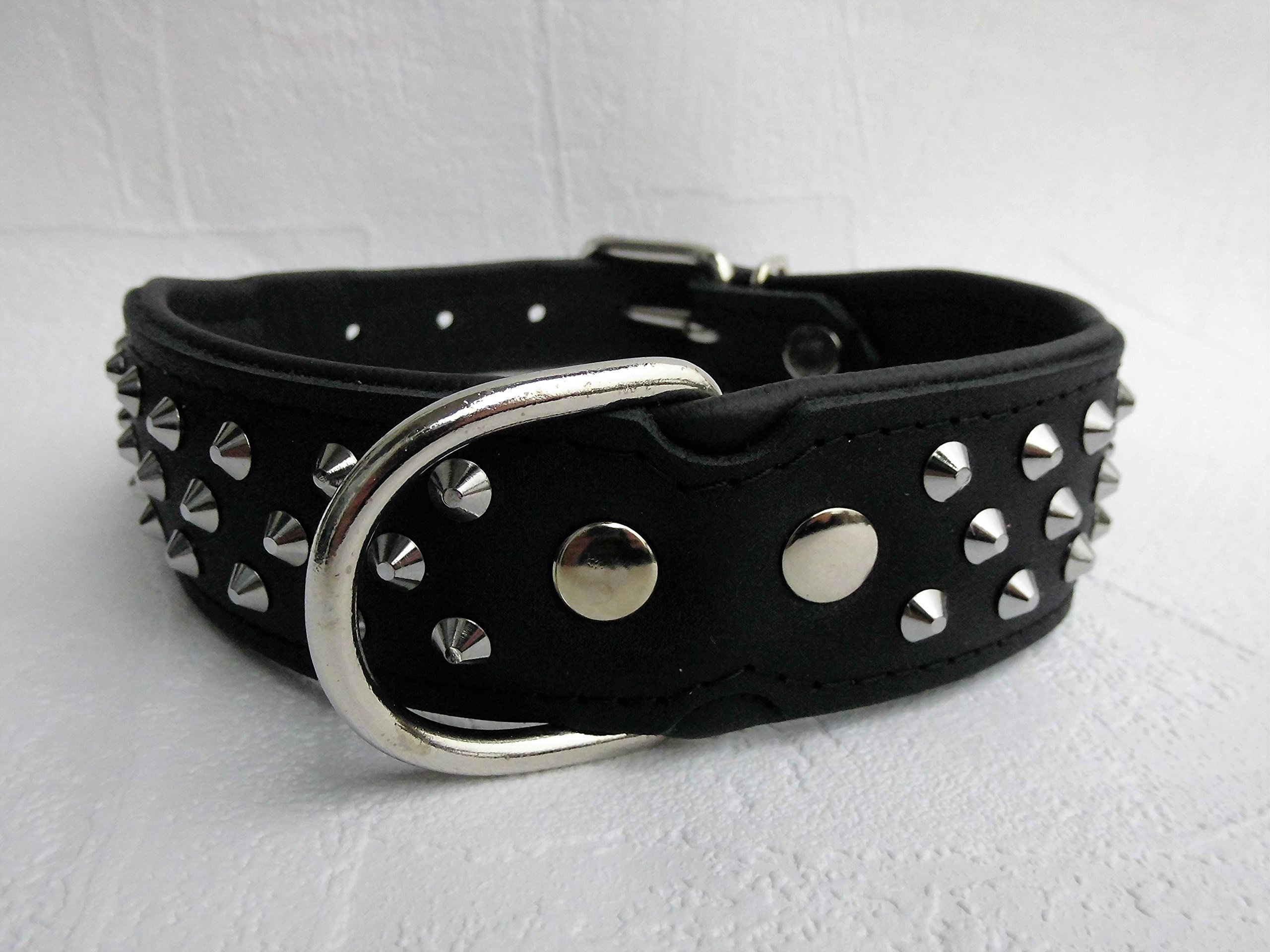 Leder Halsband - Hundehalsband, Nieten, Halsumfang 33-42cm/45mm, Schwarz, NEU (21-3-9-46)