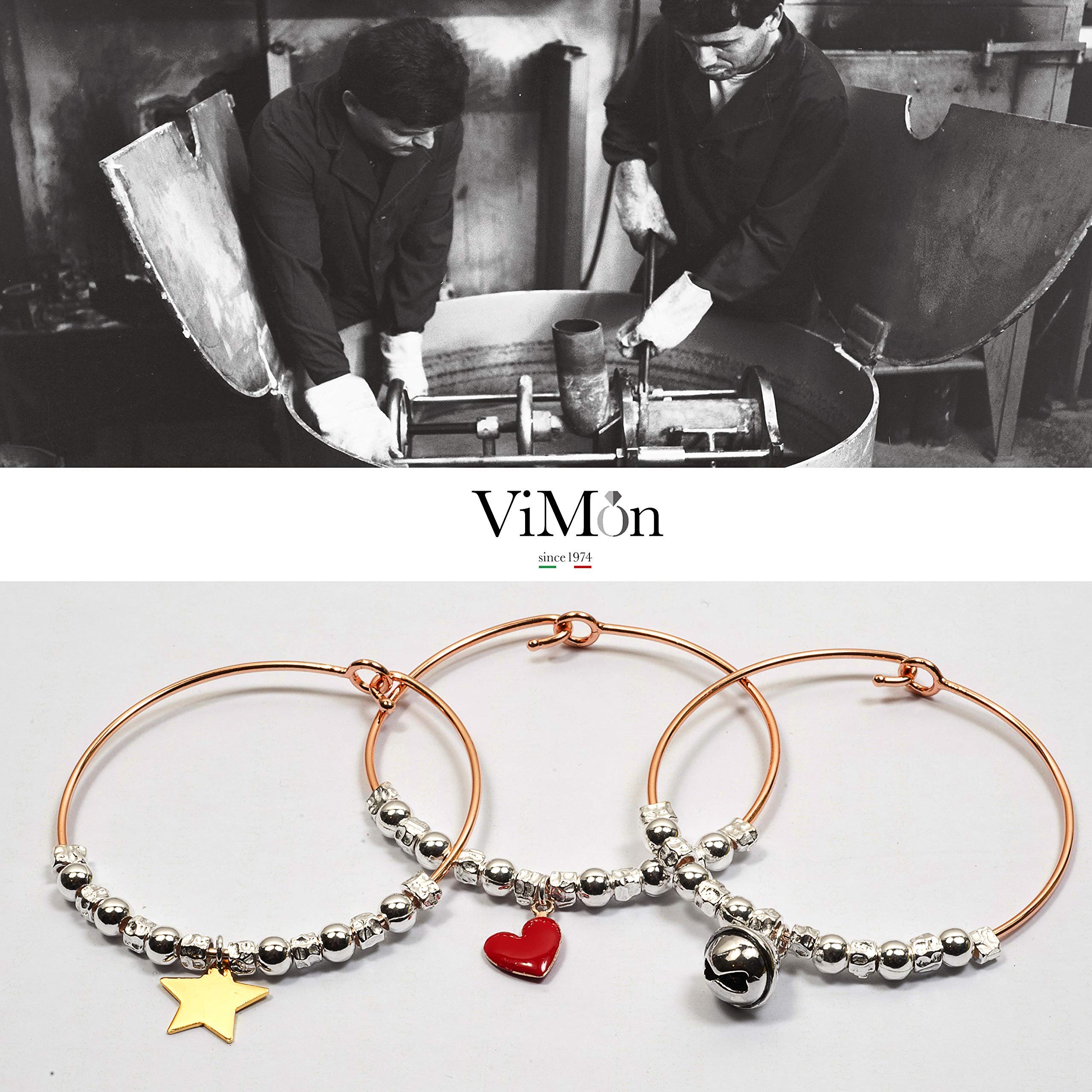 BRACCIALE RIGIDO in ARGENTO 925, con palline,pepite martellate e ciondolo CAMPANELLINO