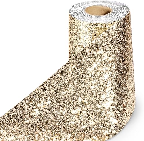 Vista 11 de Stickyart Papel tapiz con purpurina dorada, bordes de pared brillantes, despegar y pegar, para dormitorio, papel adhesivo extraíble con purpurina