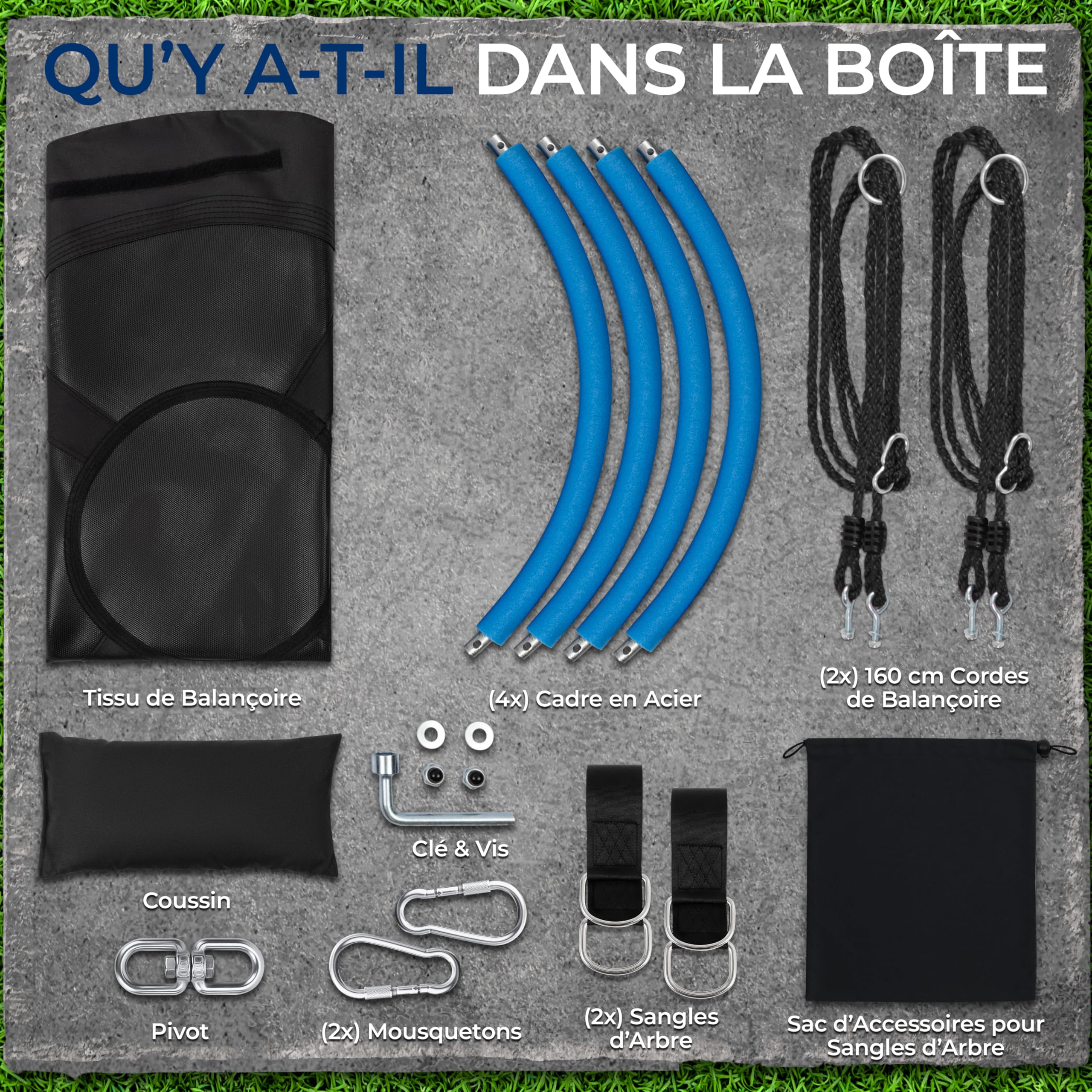SereneLife Balançoire Exterieur Tournante 100 cm avec Coussin – Siège Extérieur Imperméable avec Sac, Charge 317 kg | Kit de Suspension Universel, Tapis Résistant à l’Eau, Noir