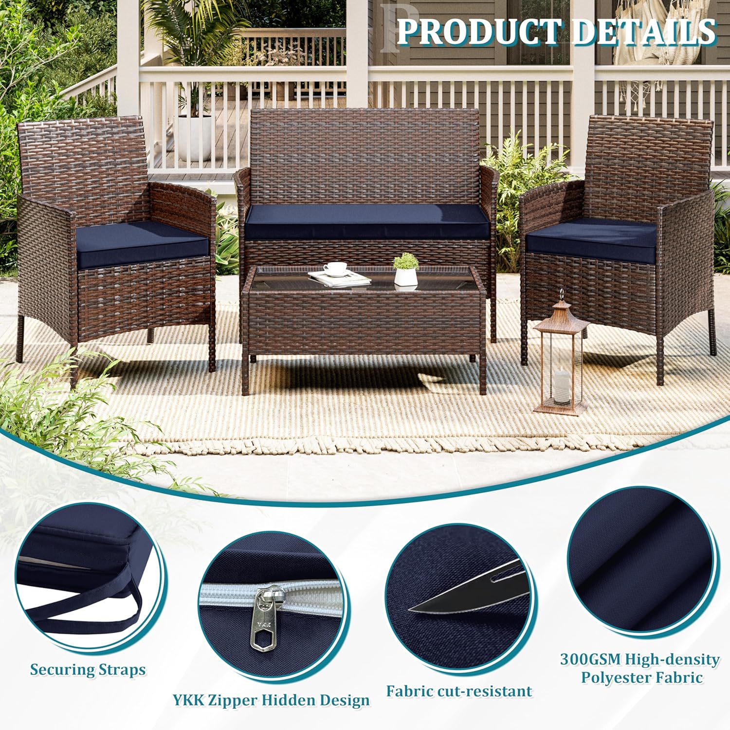 3 Pack of Outdoor Seat Cushion Replacement Set Suitable for 4 Pieces of Wicker Rattan Furniture Terrace Guest Set Sofa Chair (36x18x2, 18x18x2), Only Cover