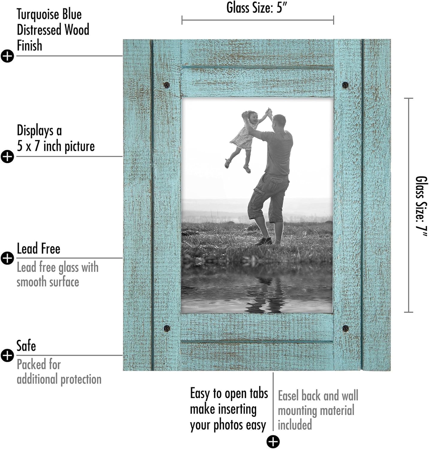 Americanflat 5x7 Picture Frame with Polished, Crystal Clear Glass - Hampton Collection - Distressed Wood Gallery Picture Frames for Tabletop and Wall Display - Turquoise Blue (Pack of 2)