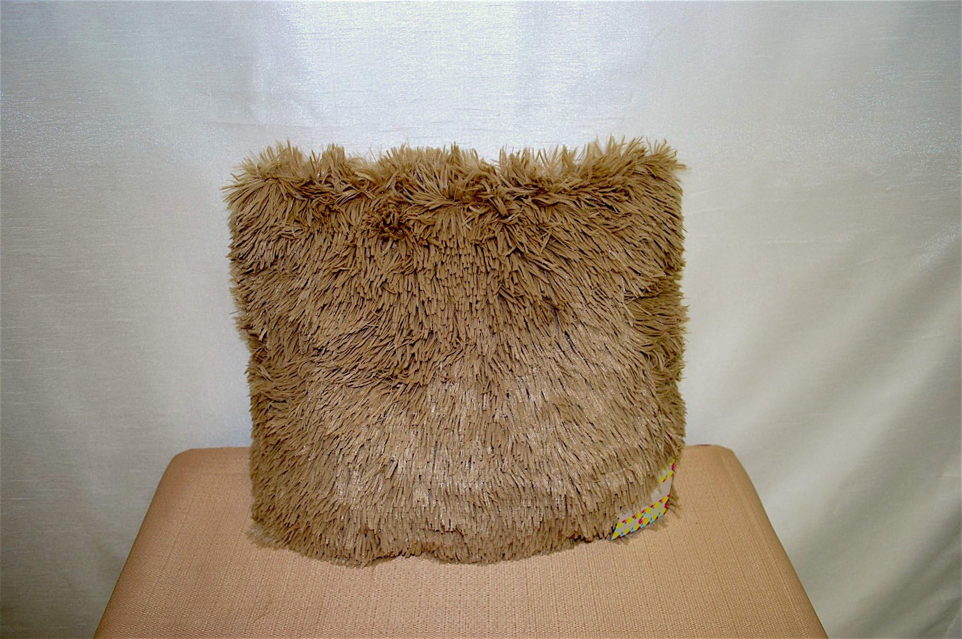16"x16" Decorative Square Shag Faux Fur Throw Pillow for your Living Room Couch, Bedroom, or Outdoor Patio Furniture Use - Pet Friendly - Soft - Comfortable - Plush (Taupe)