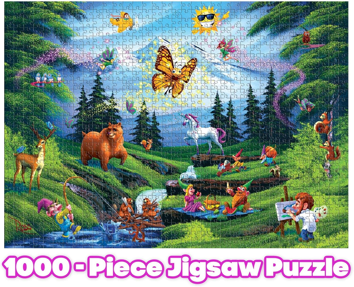 Toynk Bob Ross This is Happy Place Puzzle for Adults and Kids | 1000 Piece Jigsaw Puzzle Toy | Interactive Brain Teaser for Family Game Night | 28 x 20 Inches