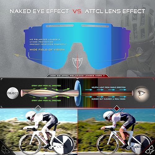 Miniatura 3 de ATTCL Gafas de sol de ciclismo de lujo para hombres y mujeres, gafas deportivas, protección UV 400 para ciclismo, esquí, conducción