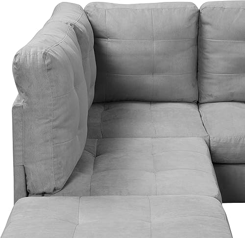 Miniatura 6 de Casa Andrea Milano Sofá modular moderno en forma de L con diván reversible y otomana, muebles de sala de estar grandes, color gris