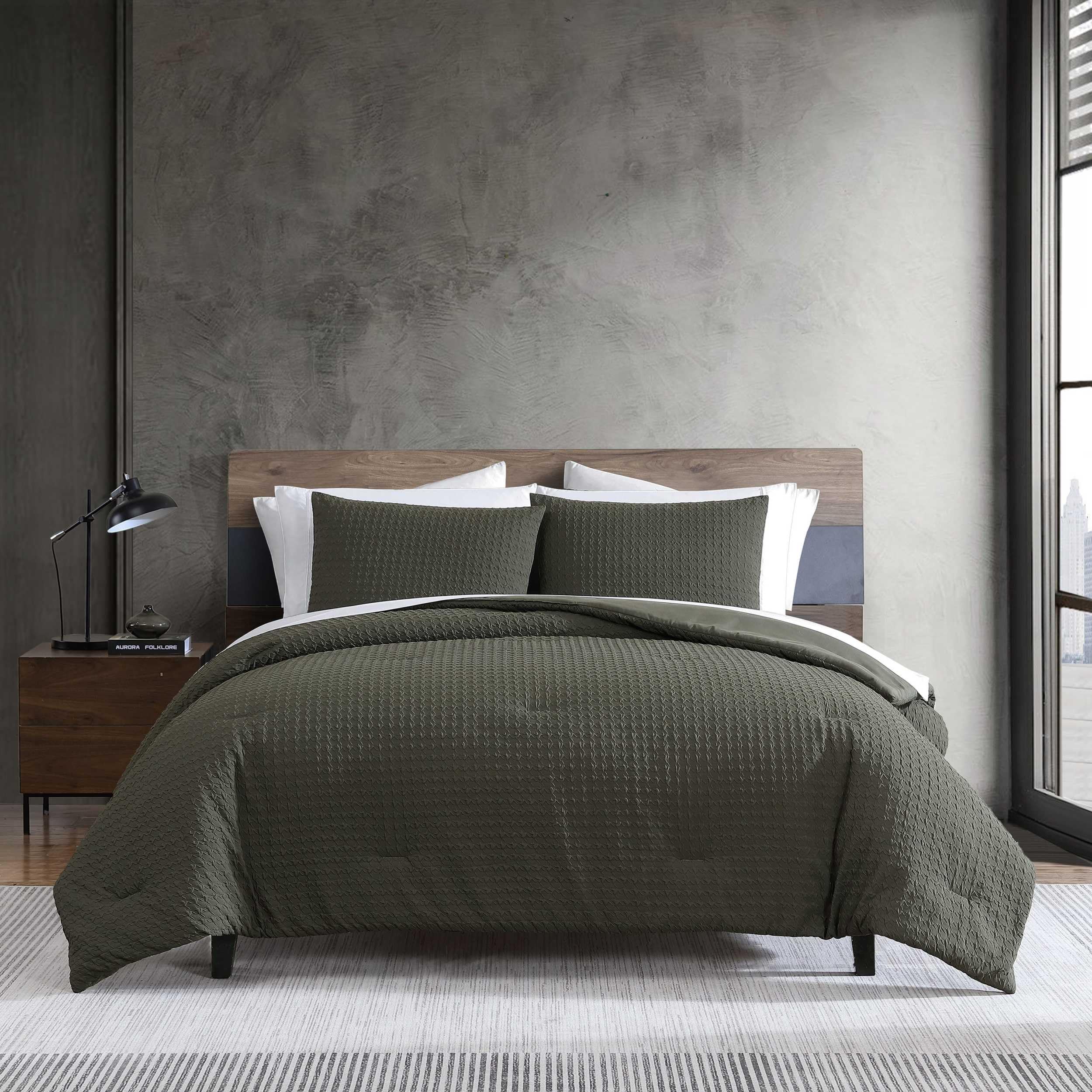 Kenneth Cole - Twin Duvet Cover Set, Soft Embossed Bedding with Matching Shams, Modern Home Decor, Oeko-Tex Certified (Houndstooth Green, Twin)