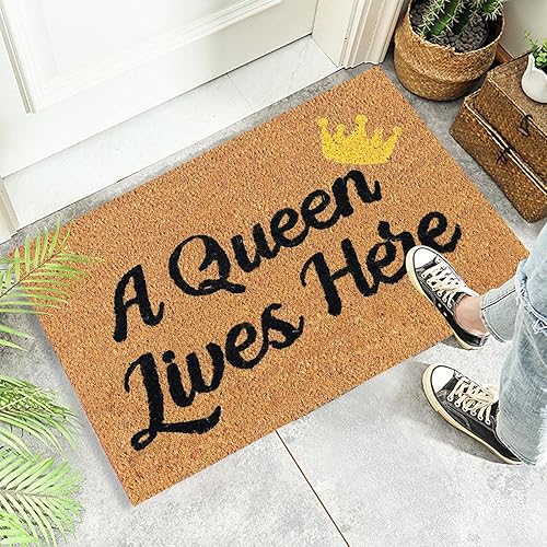 Miniatura 5 de TUNKENCE Felpudo de entrada para puerta de interior A Queen Lives Here Speaks con una alfombra para interiores y exteriores, decoración del hogar