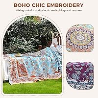 Vista 66 de Cobija para cama de estilo bohemio, 100 % algodón, ultra suave, edredón rústico, cobija de otoño, estampado floral, decoración de granja, cobija