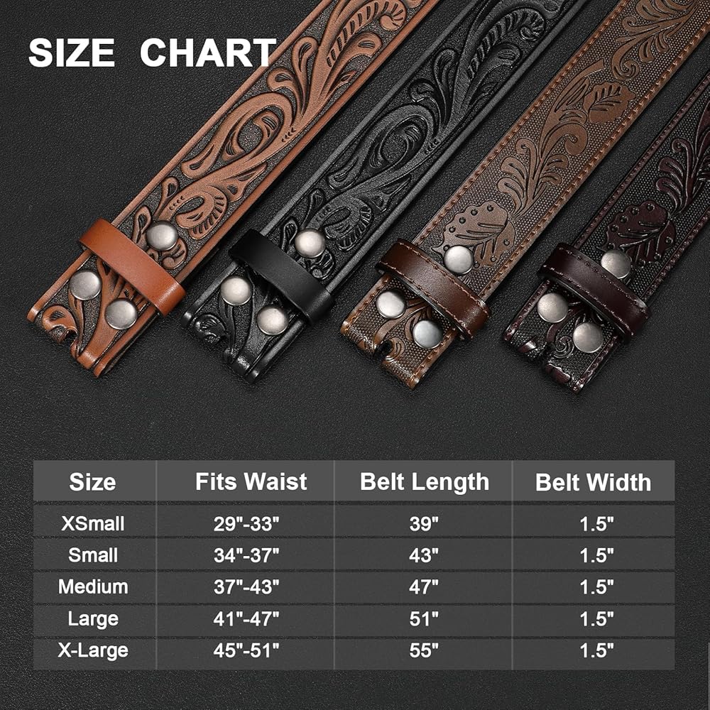 SANSTHS 2 Pack Western Belts for Men without Buckle, Cowboy Belt