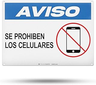 TRADESAFE Cellular Phones Prohibited No Cell Phone Use Sign, Se Prohiben Los Celulares, Quick Install Aluminum Safety Sign, Light Reflective, UV-Resistant, Waterproof for, 14” X 10” Spanish Sign