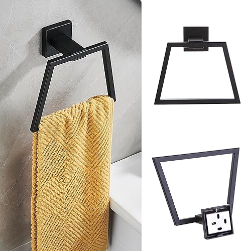 Miniatura 6 de Toallero de mano negro mate cuadrado, moderno toallero negro para toalla de baño montado en la pared, acero inoxidable