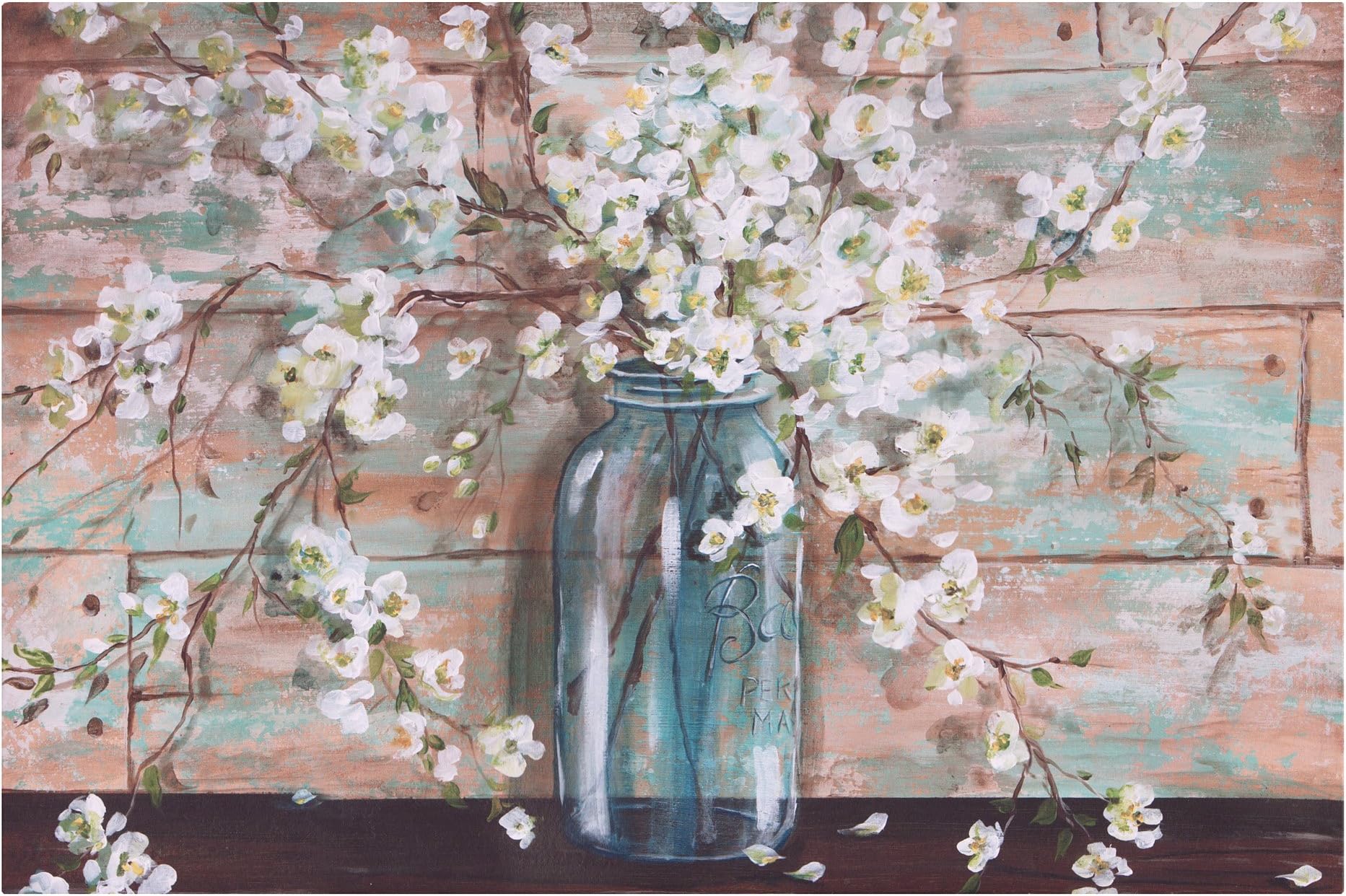 Farmhouse Wall Art Blooms In Mason Jar Floral Wrapped Canvas, 24" x 36"
