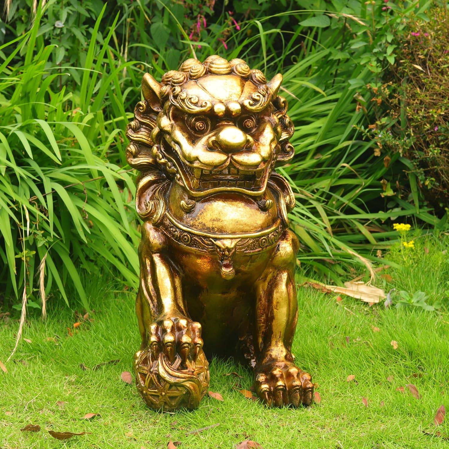 ZOEJADE 21" H Large Resin Guardian Lion Sculpture Chinese Feng Shui Home Outdoor Decor Asian Lion Figurine for BALLntrance Yard Gifts Wealth Prosperity Male Foo Fu Dogs Statues