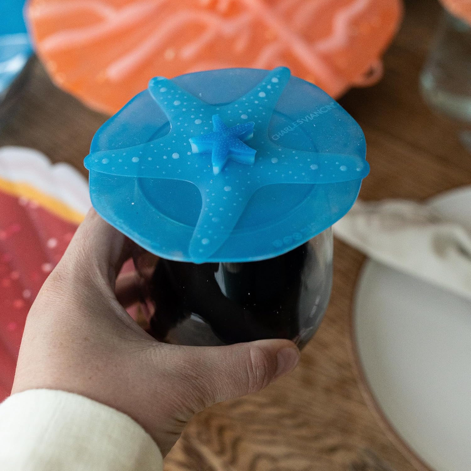 Charles Viancin - Coastal Silicone Lid for Food Storage - Starfish and Anemone Drink Covers - Set of 2 - Creates an Airtight Seal on Any Smooth Rim Surface