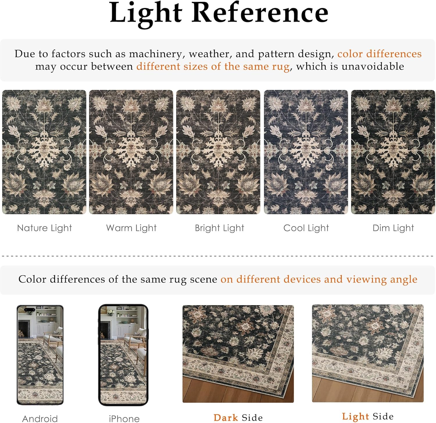 HUGEAR Area Rug 6x9 Vintage Black Machine Washable Living Room Rugs Distressed Retro Floral Vacuumable Low Pile Carpet Bedroom Office Dining Farmhouse Playroom Non Slip - Image 6