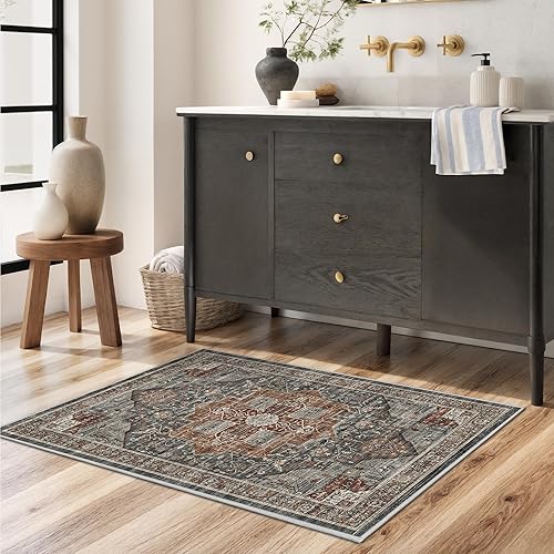Miniatura 230 de Alfombras de área de 8 x 10 pies para sala de estar, vintage lavable con parte trasera antideslizante, resistente a las manchas, alfombra de área